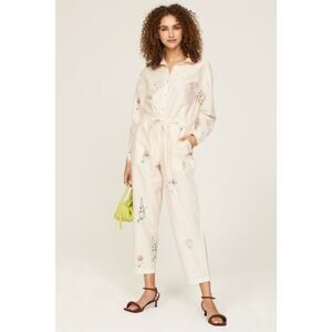 SPLENDID White Bloom Speckled Tie Waist Oversized Button Front Jumpsuit Size L